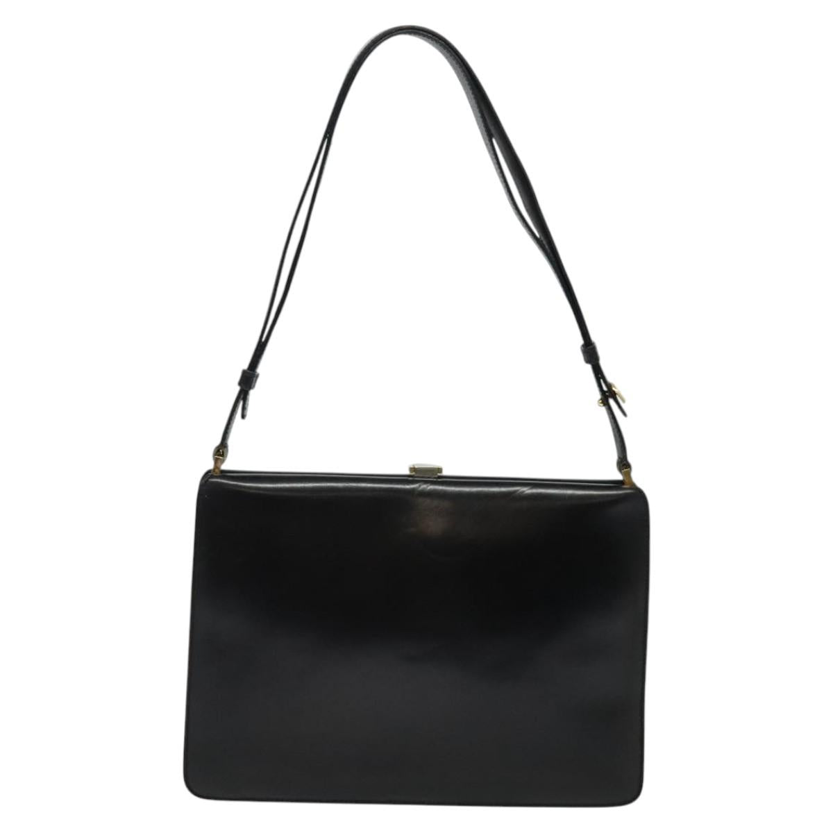 CELINE Shoulder Bag Leather Black Gold Auth fm4568