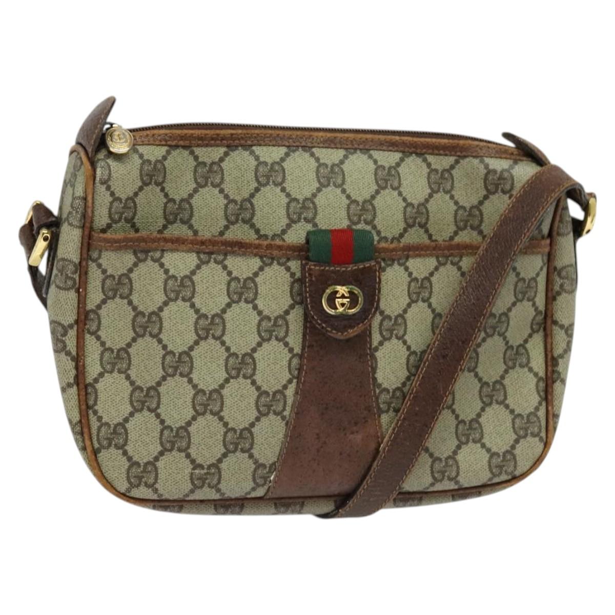 GUCCI GG Supreme Web Sherry Line Shoulder Bag PVC Leather Beige Gold Auth fm4588