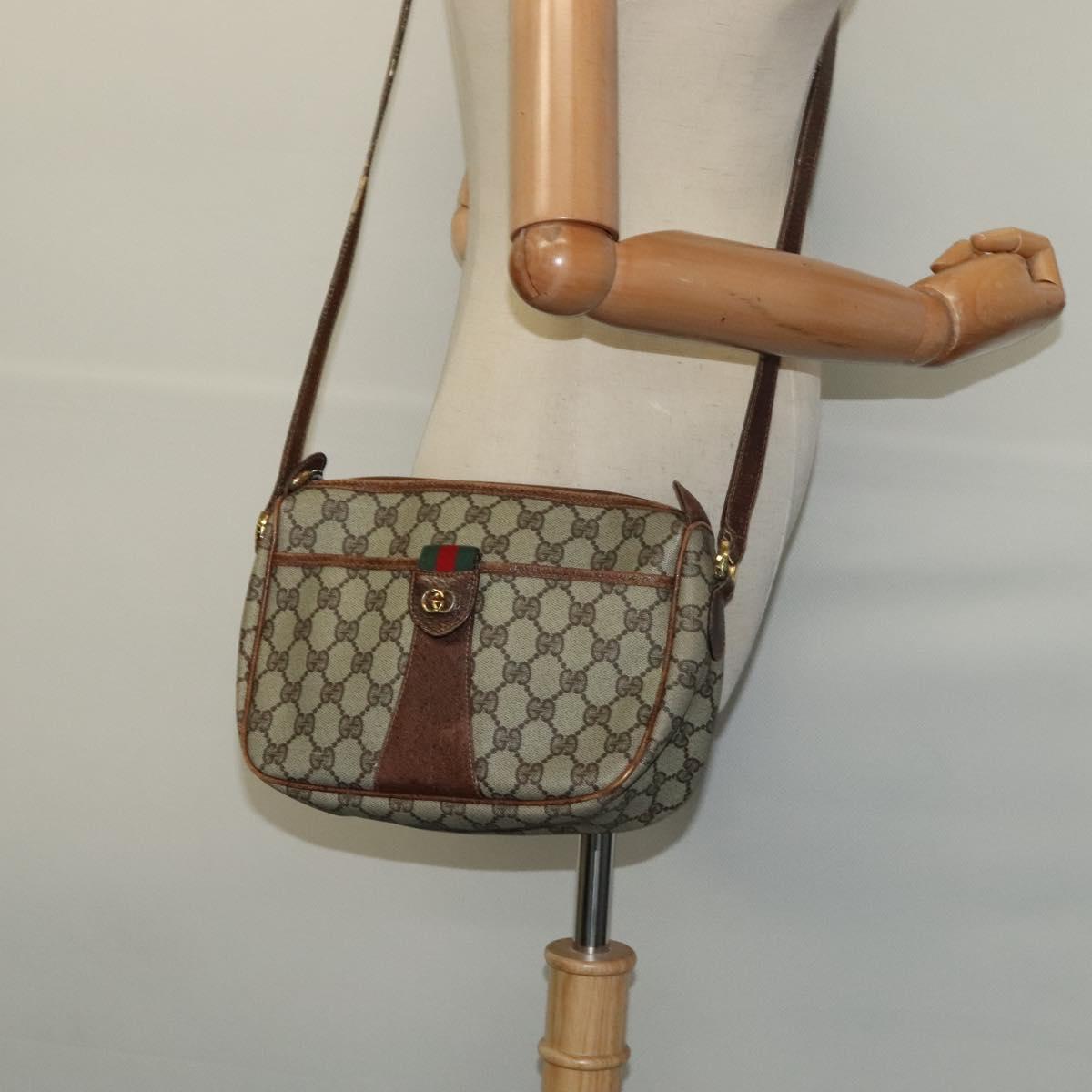 GUCCI GG Supreme Web Sherry Line Shoulder Bag PVC Leather Beige Gold Auth fm4588