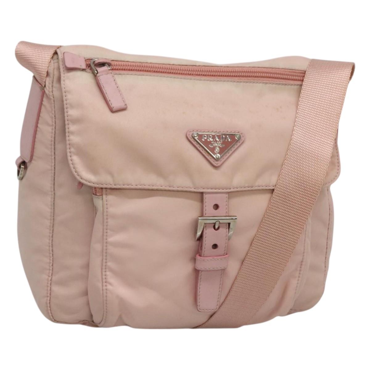 PRADA Shoulder Bag Nylon Pink Silver Auth fm4604