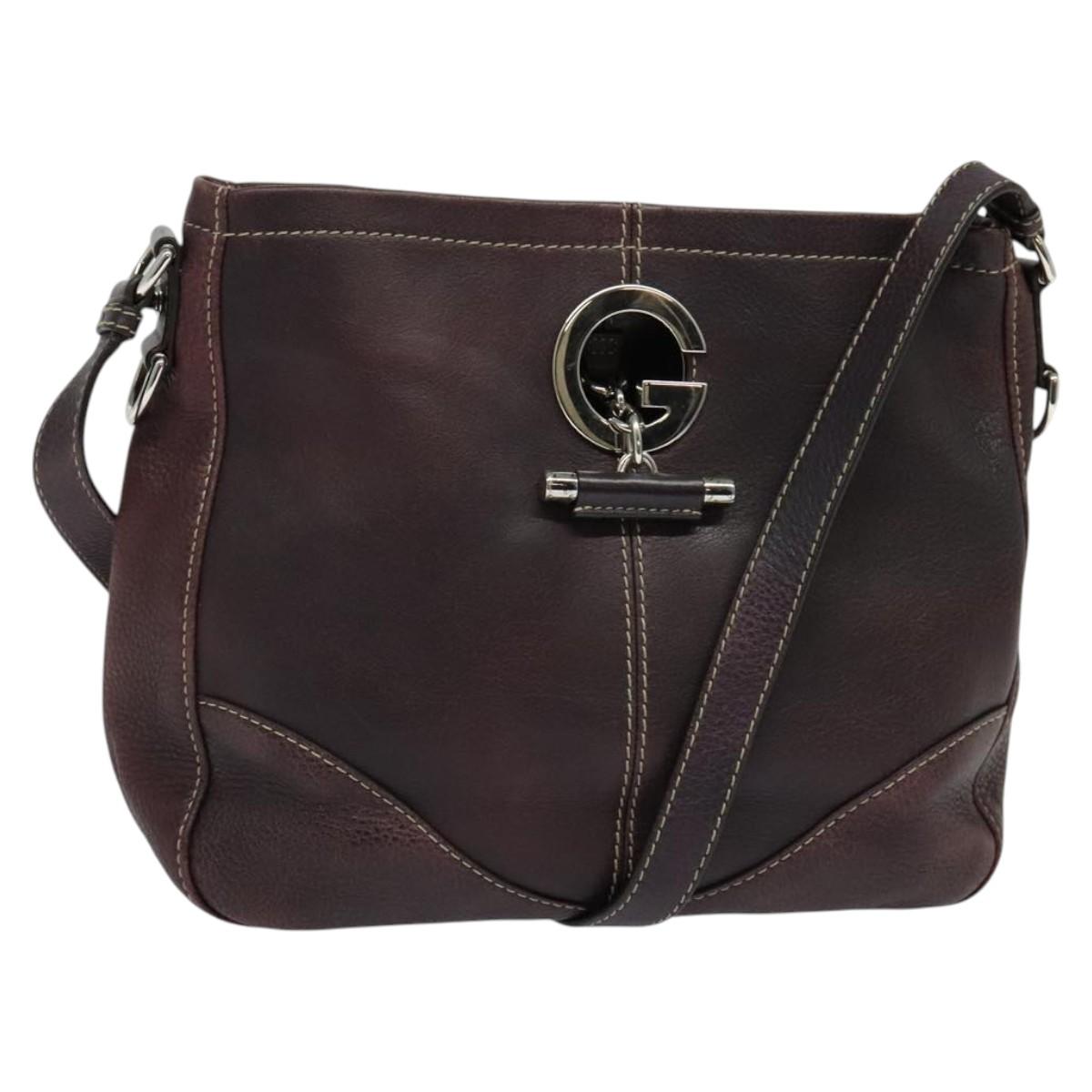 GUCCI Shoulder Bag Leather Wine Red Silver 247400 Auth fm4612