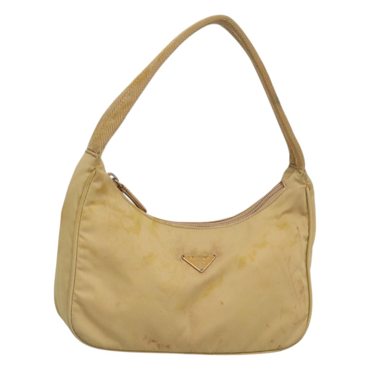 PRADA Accessory Pouch Nylon Beige Auth fm4643