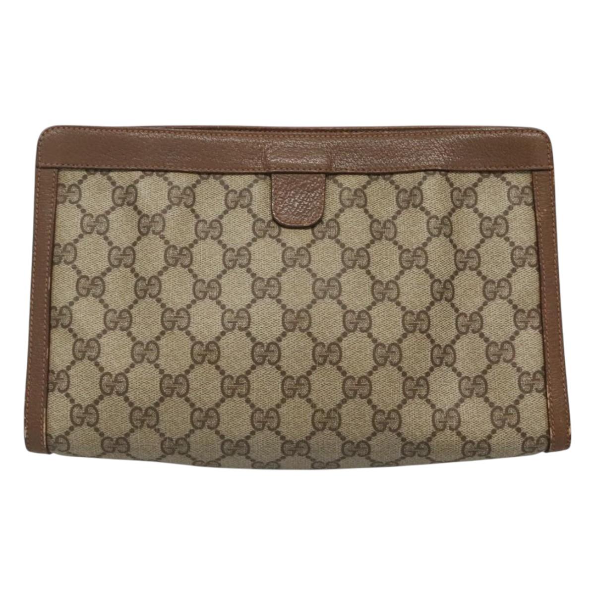 GUCCI GG Supreme Web Sherry Line Clutch Bag PVC Beige Red 89 01 033 Auth fm4647