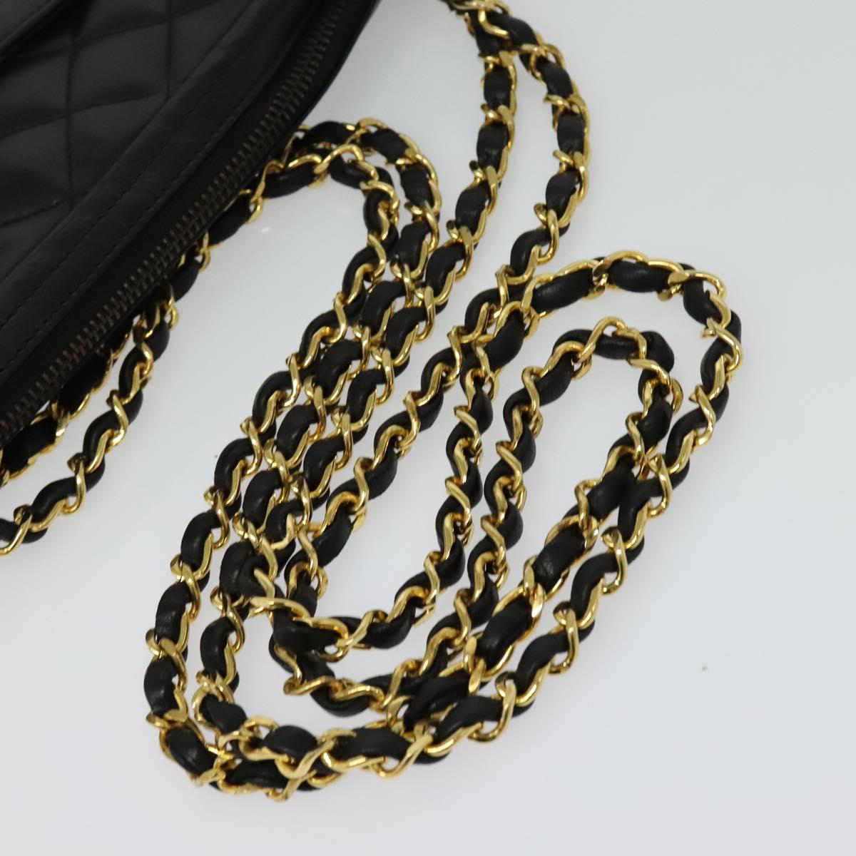 CHANEL Matelasse Chain Shoulder Bag Lamb Skin Black Gold CC Auth fm4668