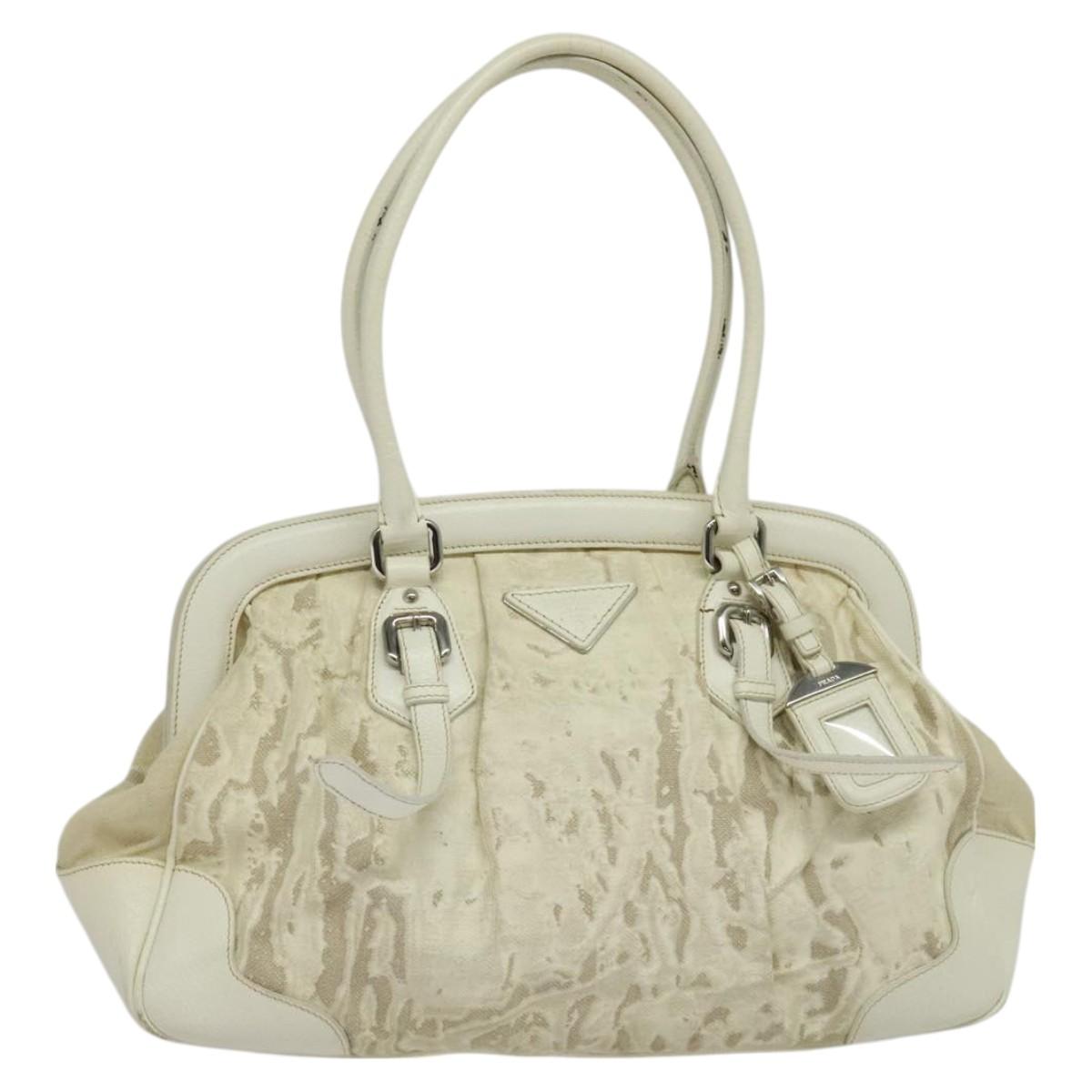 PRADA Shoulder Bag Canvas Silver White Auth fm4672
