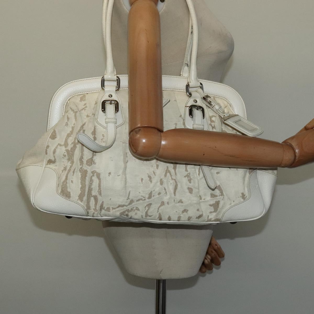 PRADA Shoulder Bag Canvas Silver White Auth fm4672