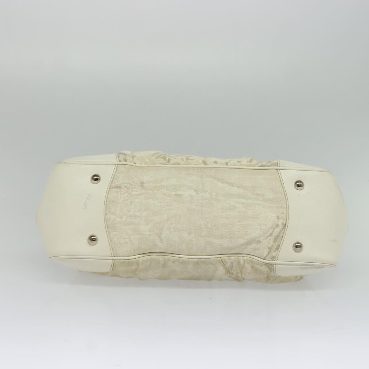 PRADA Shoulder Bag Canvas Silver White Auth fm4672