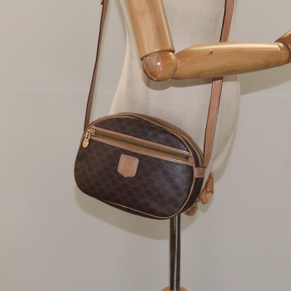 CELINE Macadam Canvas Shoulder Bag PVC Leather Brown Gold Auth fm4682