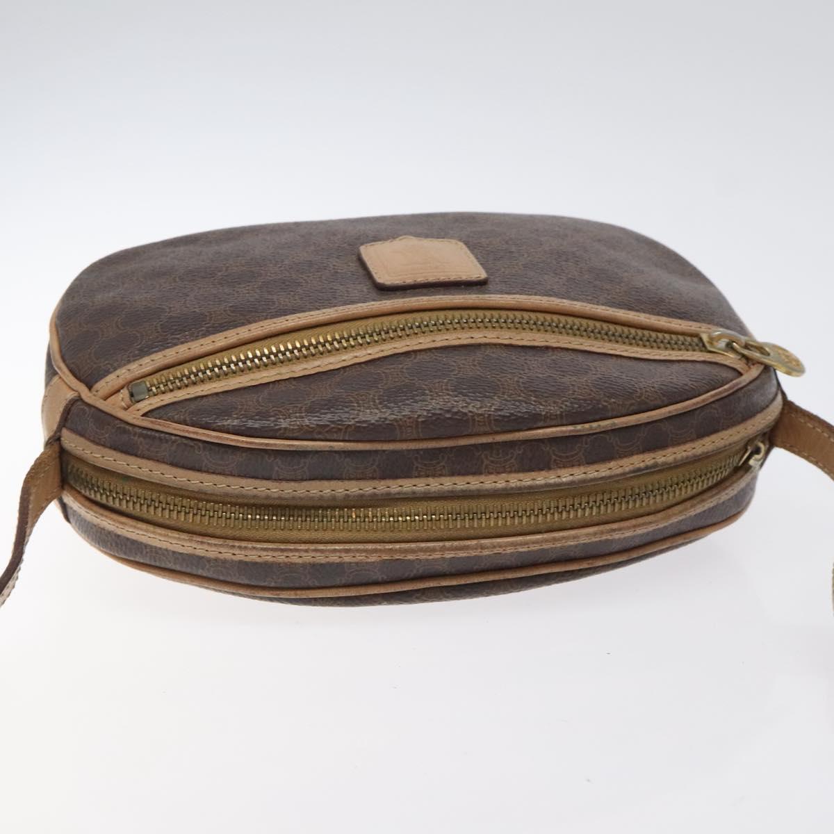 CELINE Macadam Canvas Shoulder Bag PVC Leather Brown Gold Auth fm4682