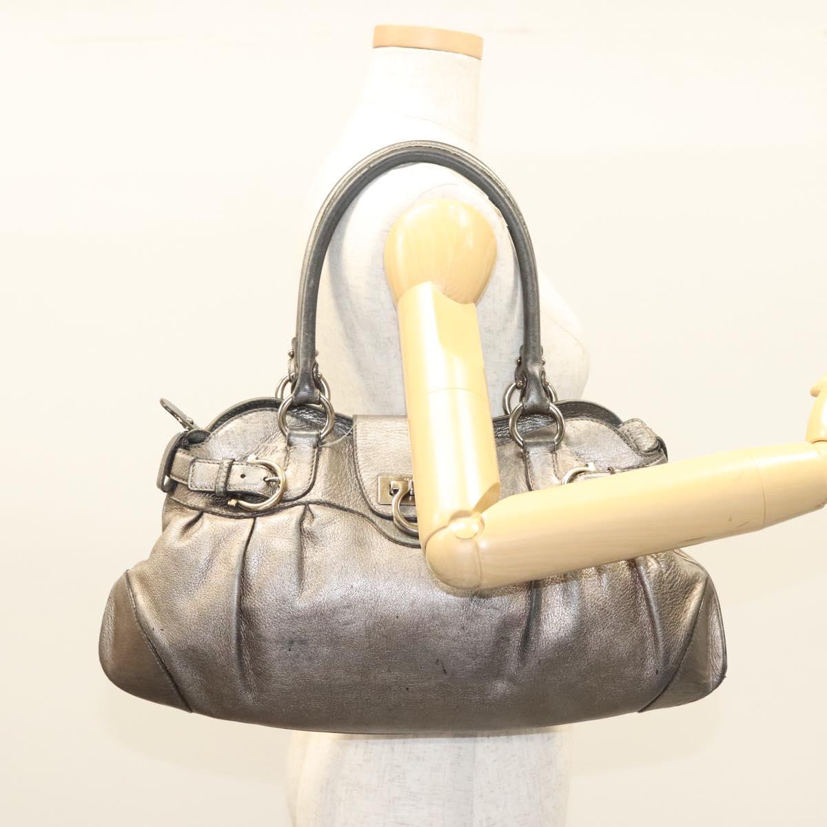Salvatore Ferragamo Gancini Marissa Shoulder Bag Leather Silver Auth fm4685
