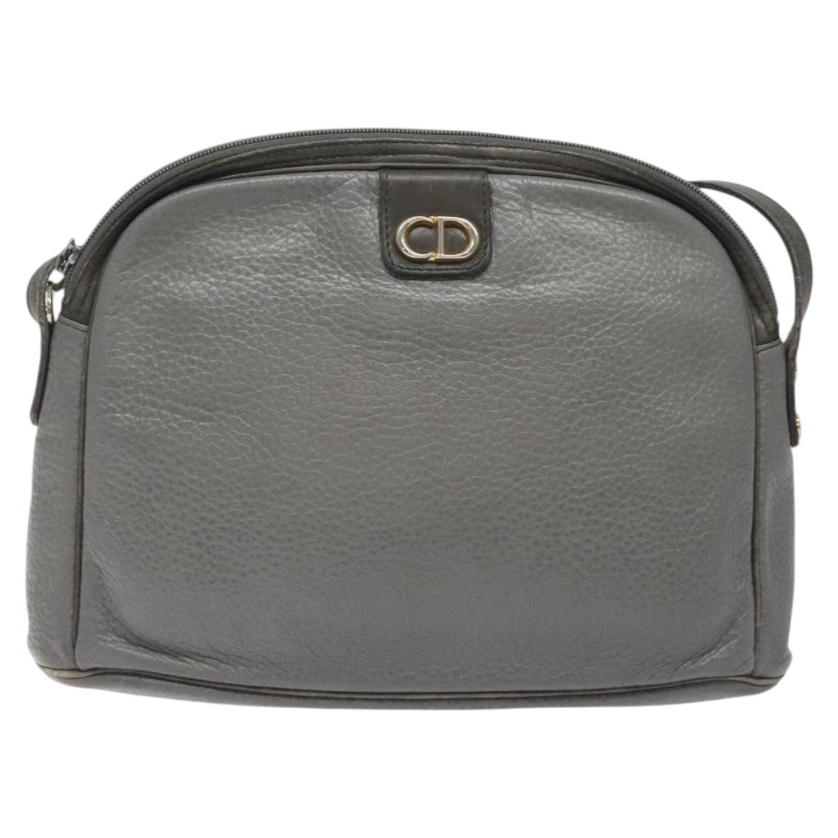 Christian Dior Shoulder Bag Leather Gray Gold Auth fm4687
