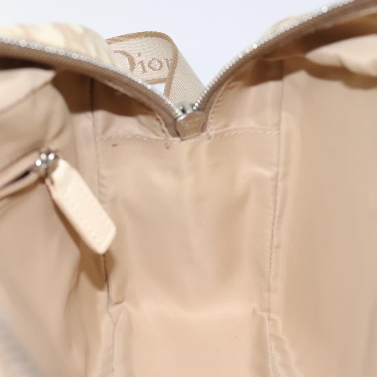 Christian Dior Trotter Canvas Flower Shoulder Bag Beige Silver Auth fm4695