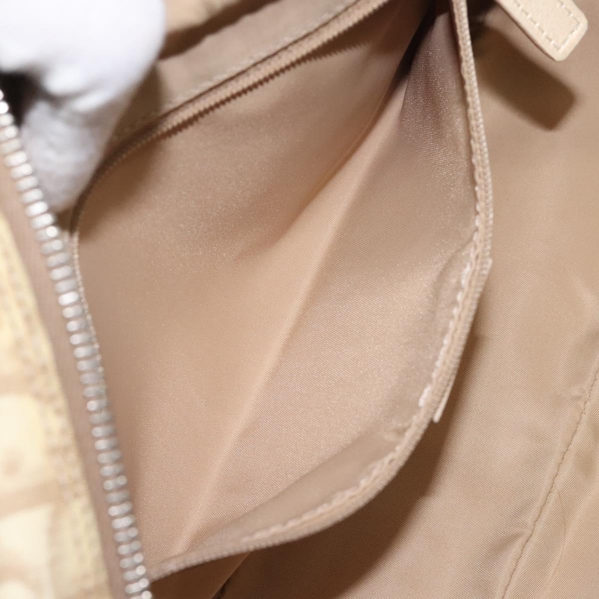Christian Dior Trotter Canvas Flower Shoulder Bag Beige Silver Auth fm4695