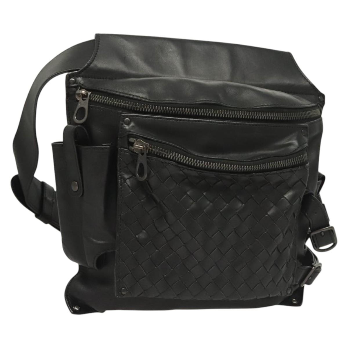 BOTTEGAVENETA INTRECCIATO Waist bag Leather Black 121604 Auth fm4696
