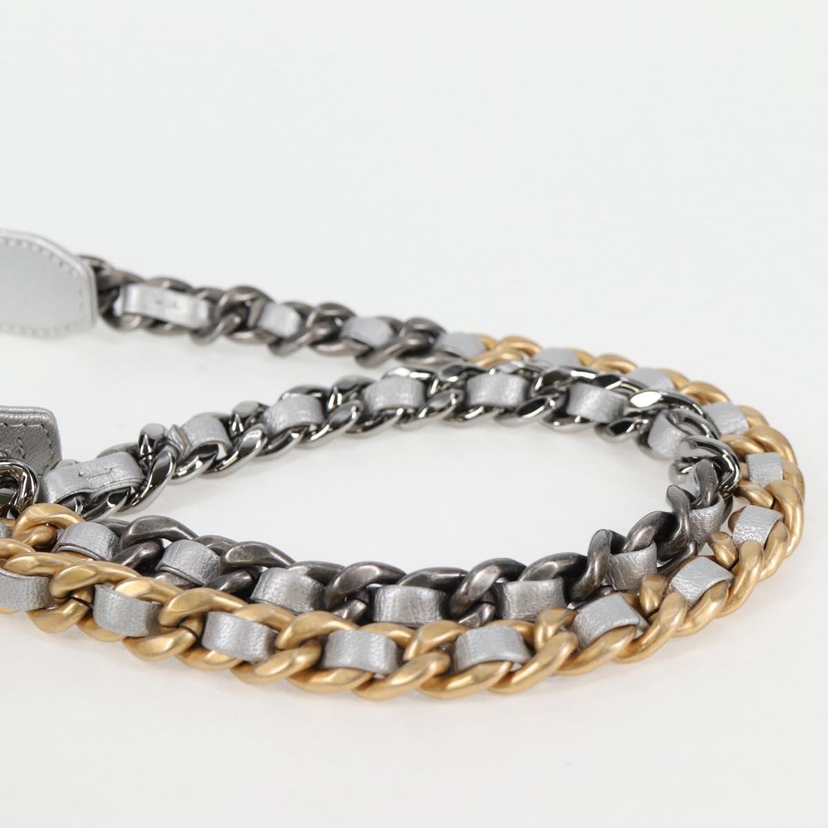 CHANEL Chain Chanel 19 Shoulder Bag Lamb Skin Gold Silver CC Auth fm4698M