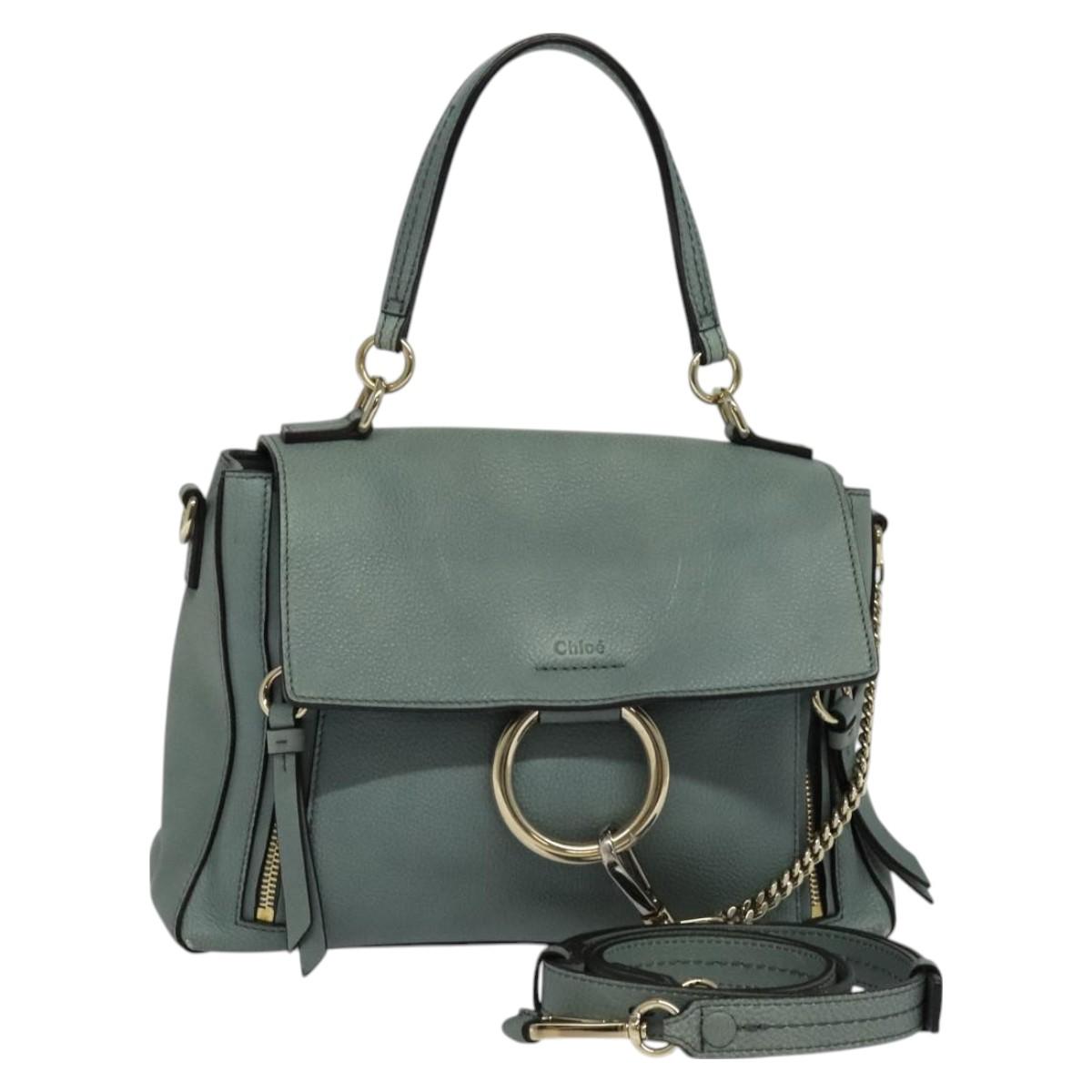 Chloe Fayday Hand Bag Leather 2way Green Gold Auth fm4705