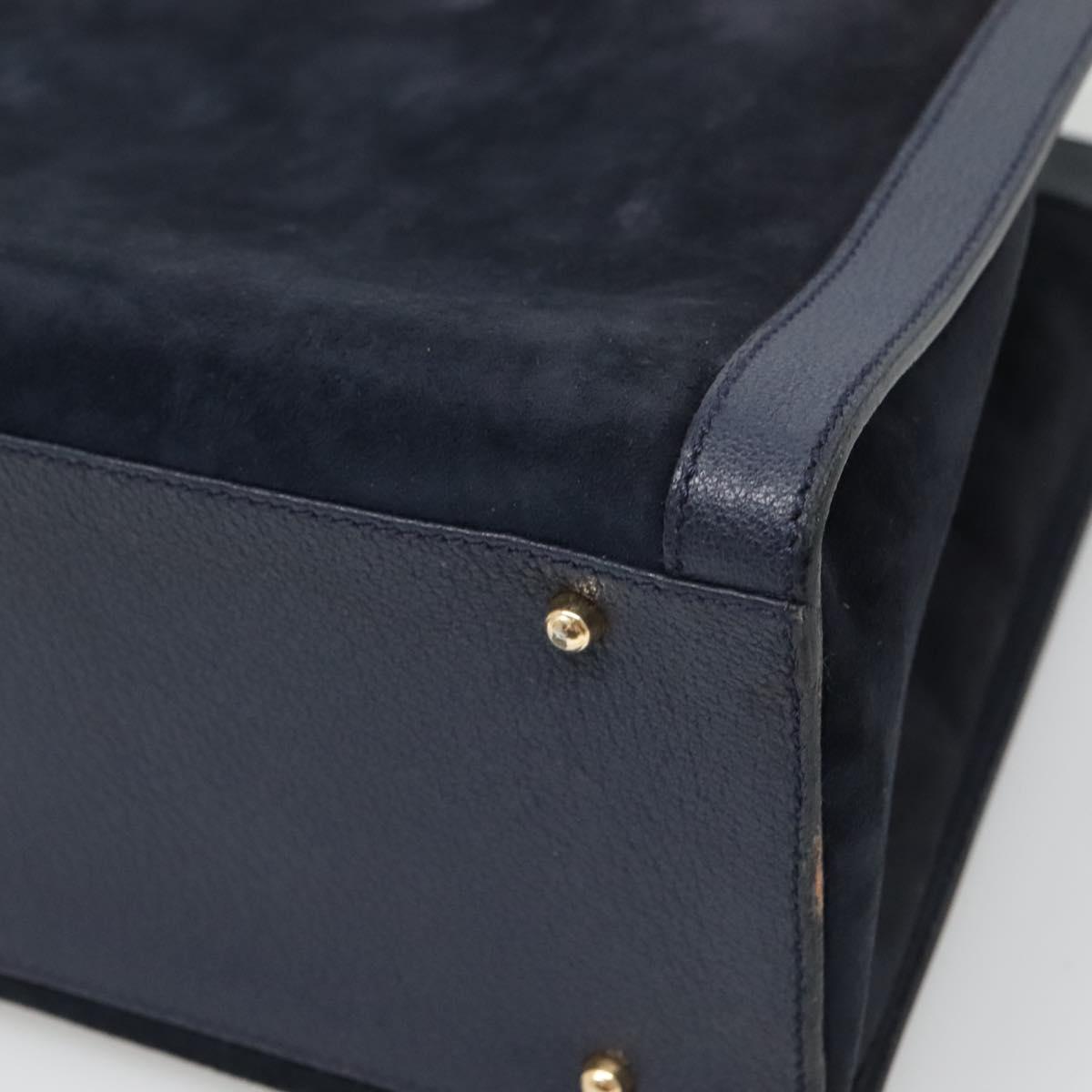 GUCCI Bamboo Tote Bag Suede Leather Navy Gold 002 1186 0260 Auth fm4759