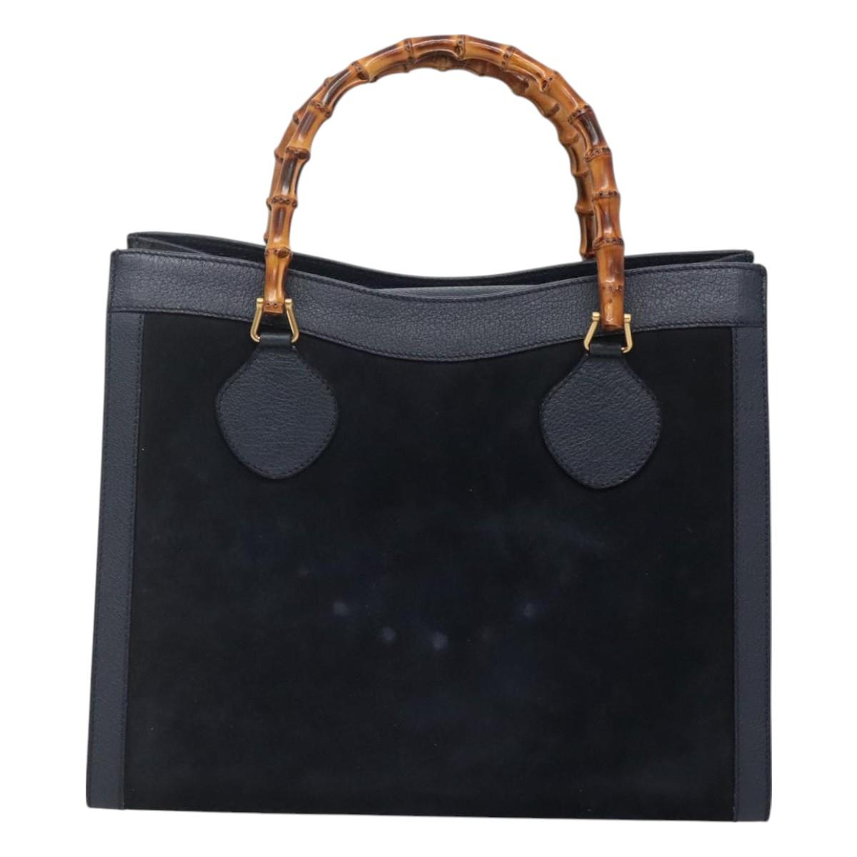 GUCCI Bamboo Tote Bag Suede Leather Navy Gold 002 1186 0260 Auth fm4759