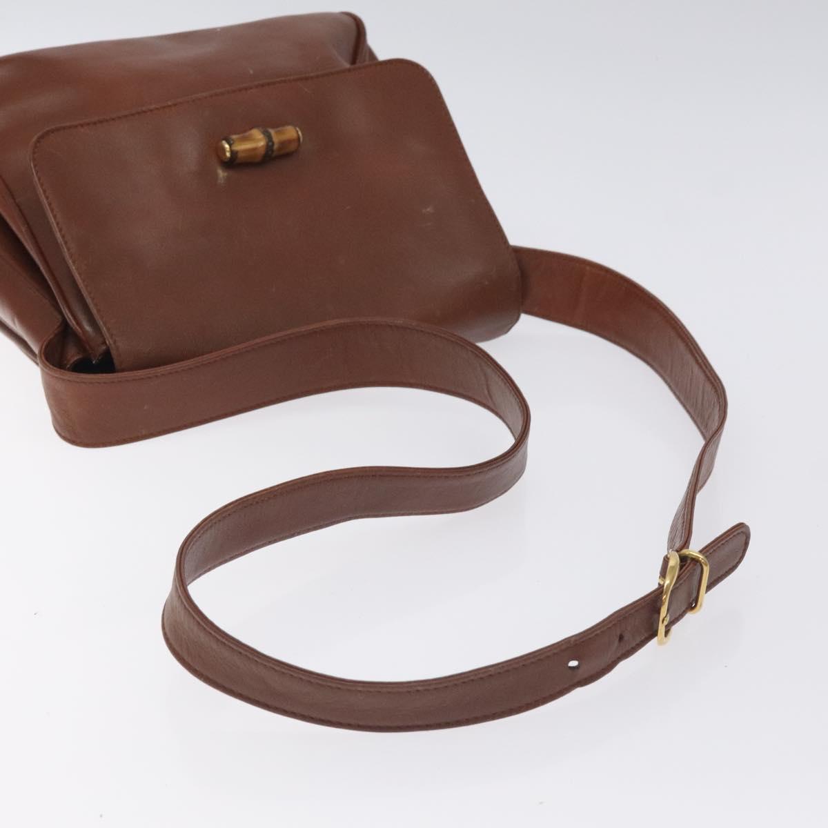 GUCCI Bamboo Shoulder Bag Leather Brown Gold 001 14 1571 Auth fm4767