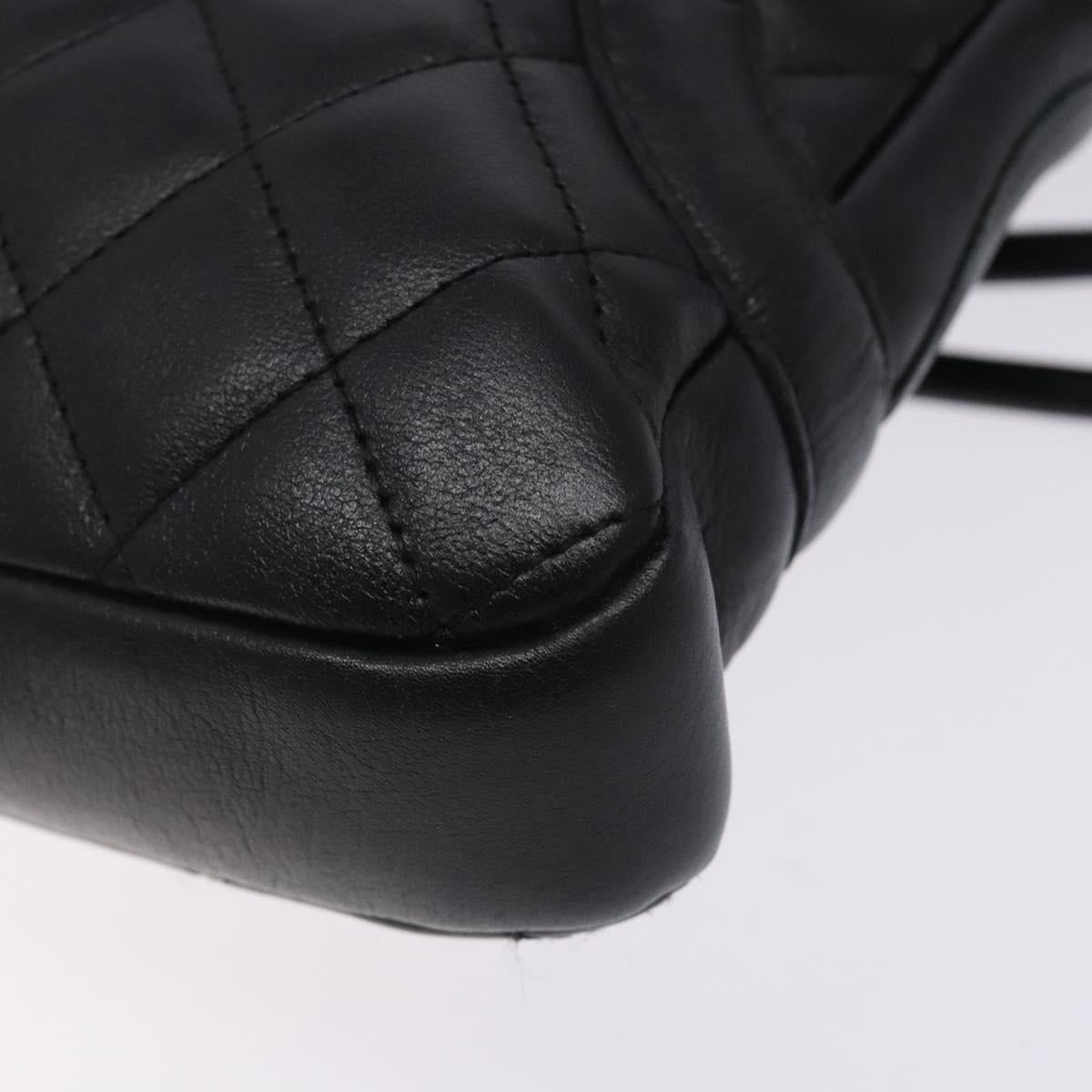 CHANEL Medium Pochette Shoulder Bag Cambon Line Leather Black Silver Auth fm4781