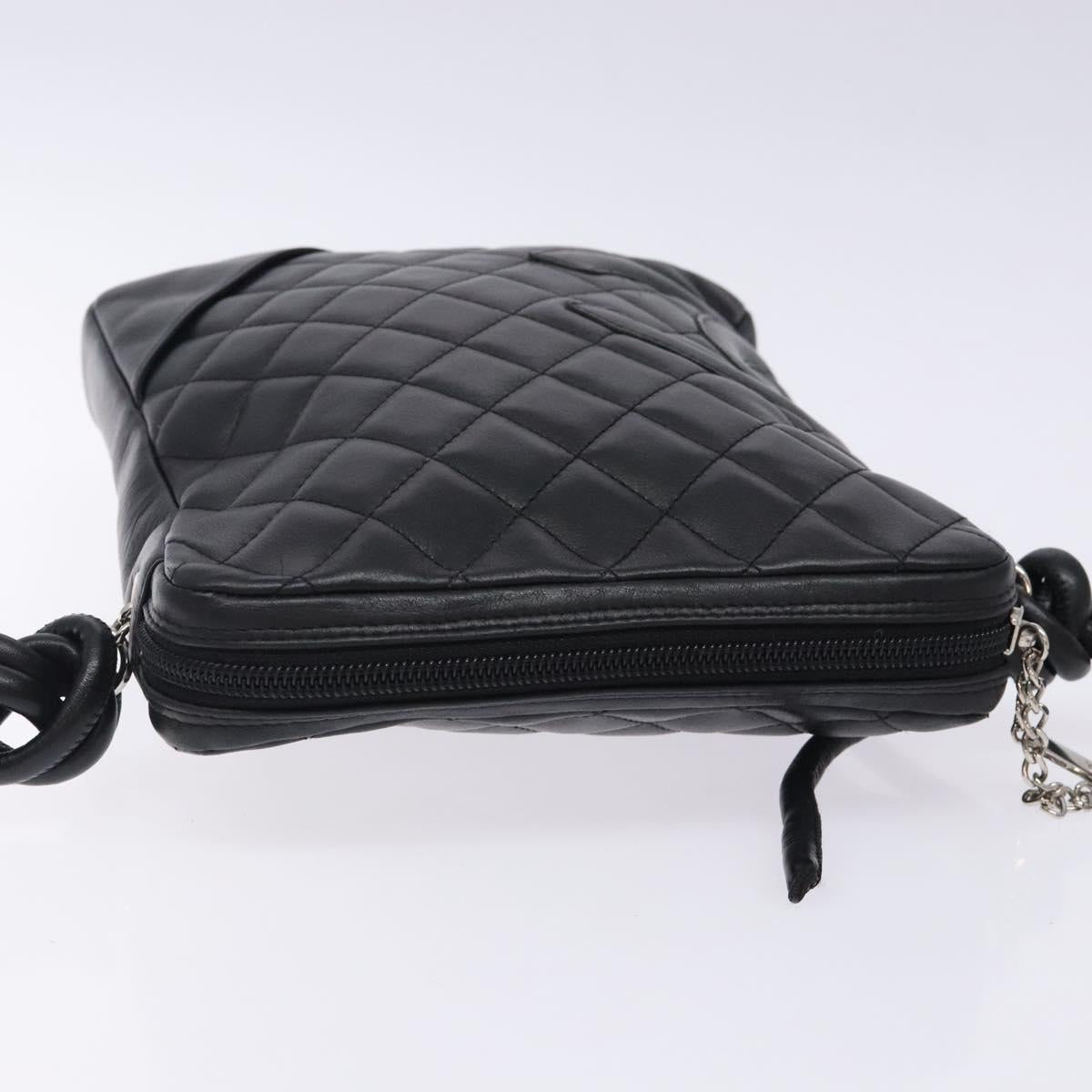 CHANEL Medium Pochette Shoulder Bag Cambon Line Leather Black Silver Auth fm4781