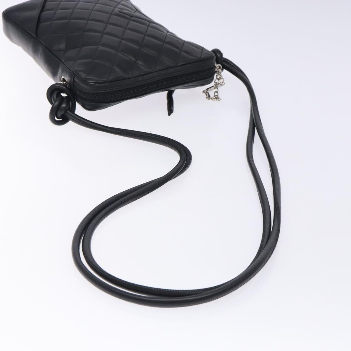 CHANEL Medium Pochette Shoulder Bag Cambon Line Leather Black Silver Auth fm4781