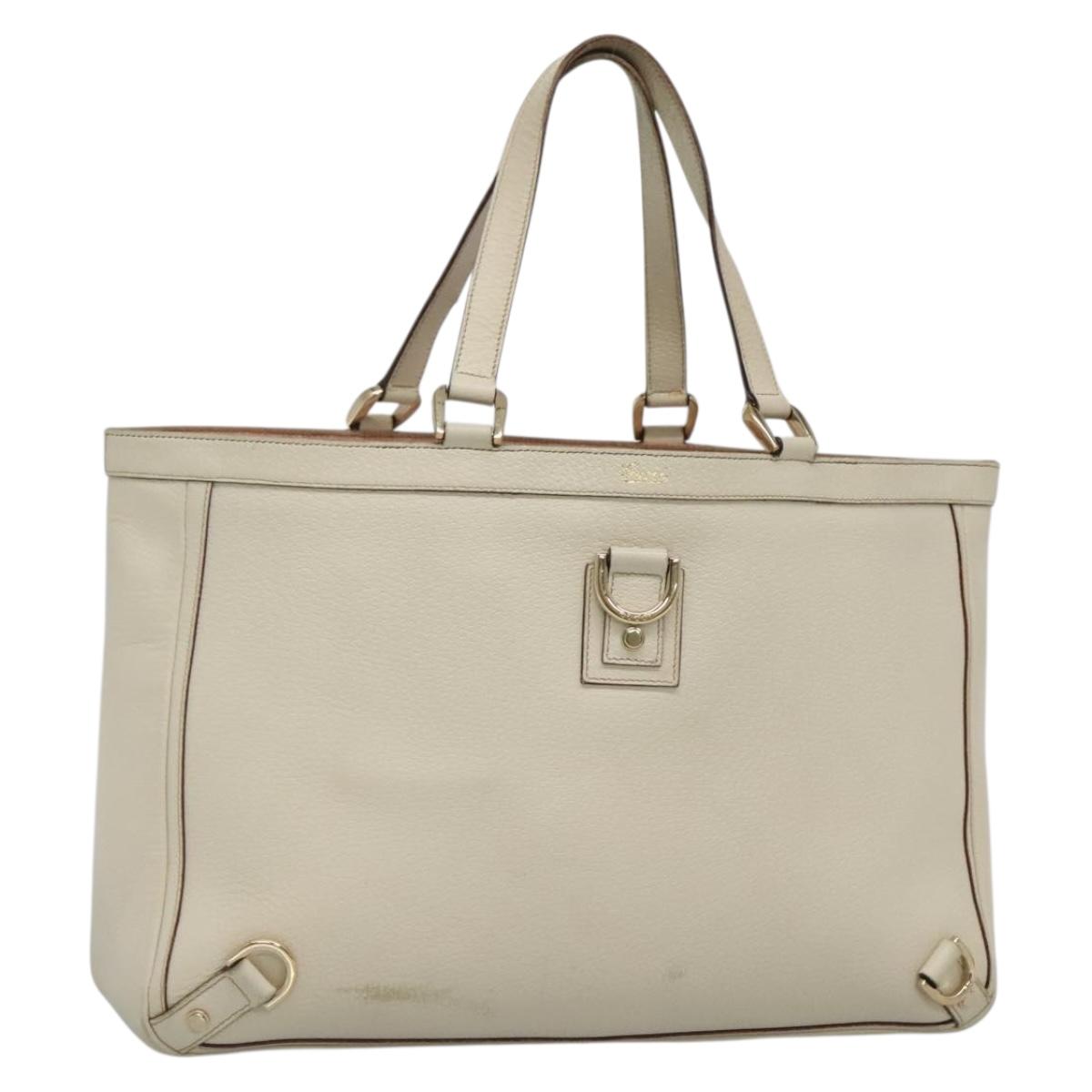 GUCCI GG Canvas Abbey Tote Bag Leather White Gold 141472 Auth fm4792