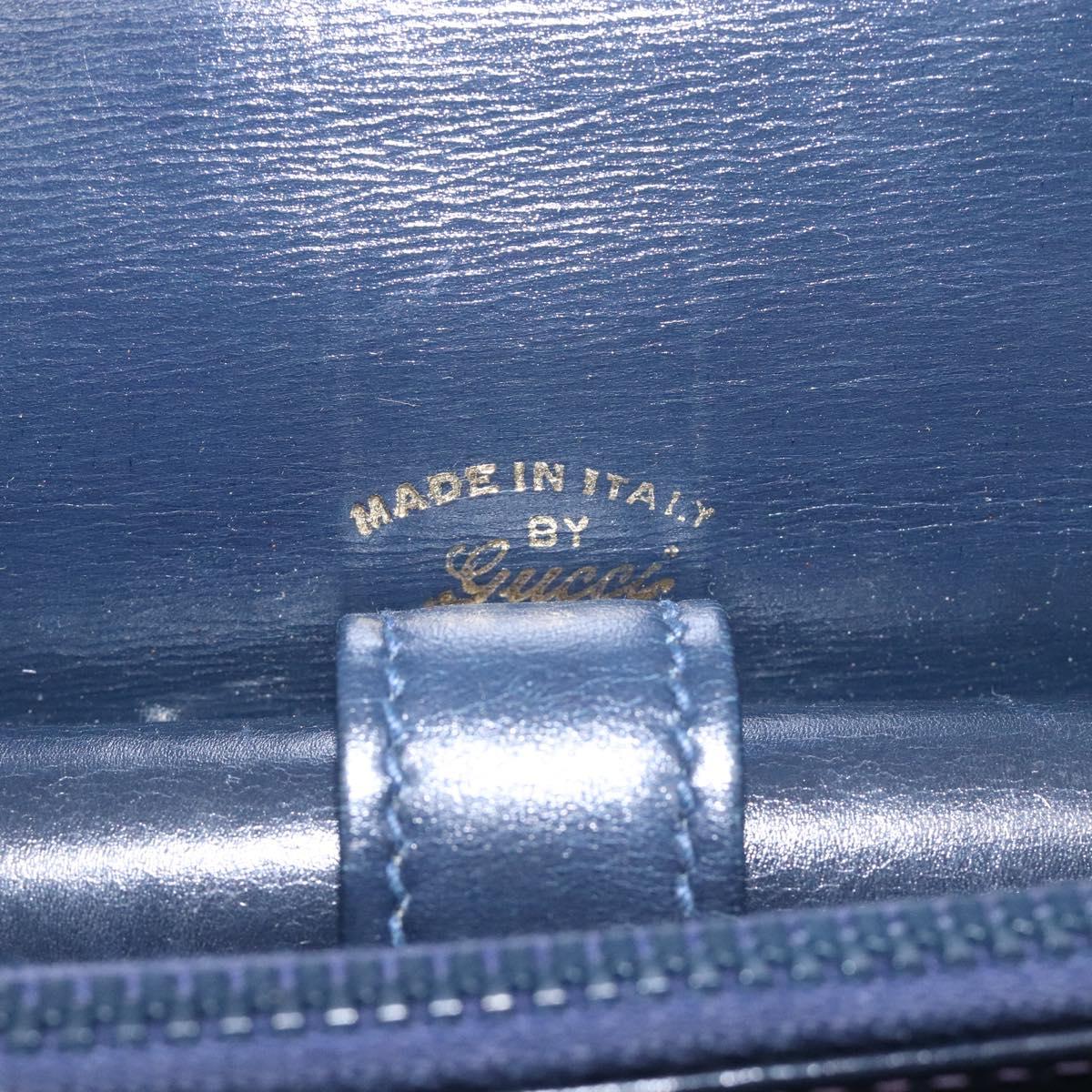 GUCCI Shoulder Bag Leather Navy Gold Auth fm4794