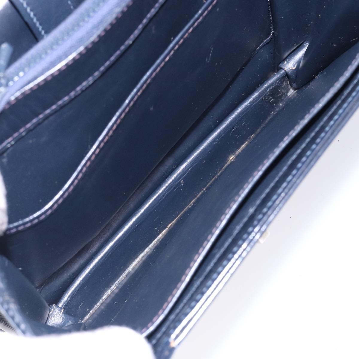 GUCCI Shoulder Bag Leather Navy Gold Auth fm4794
