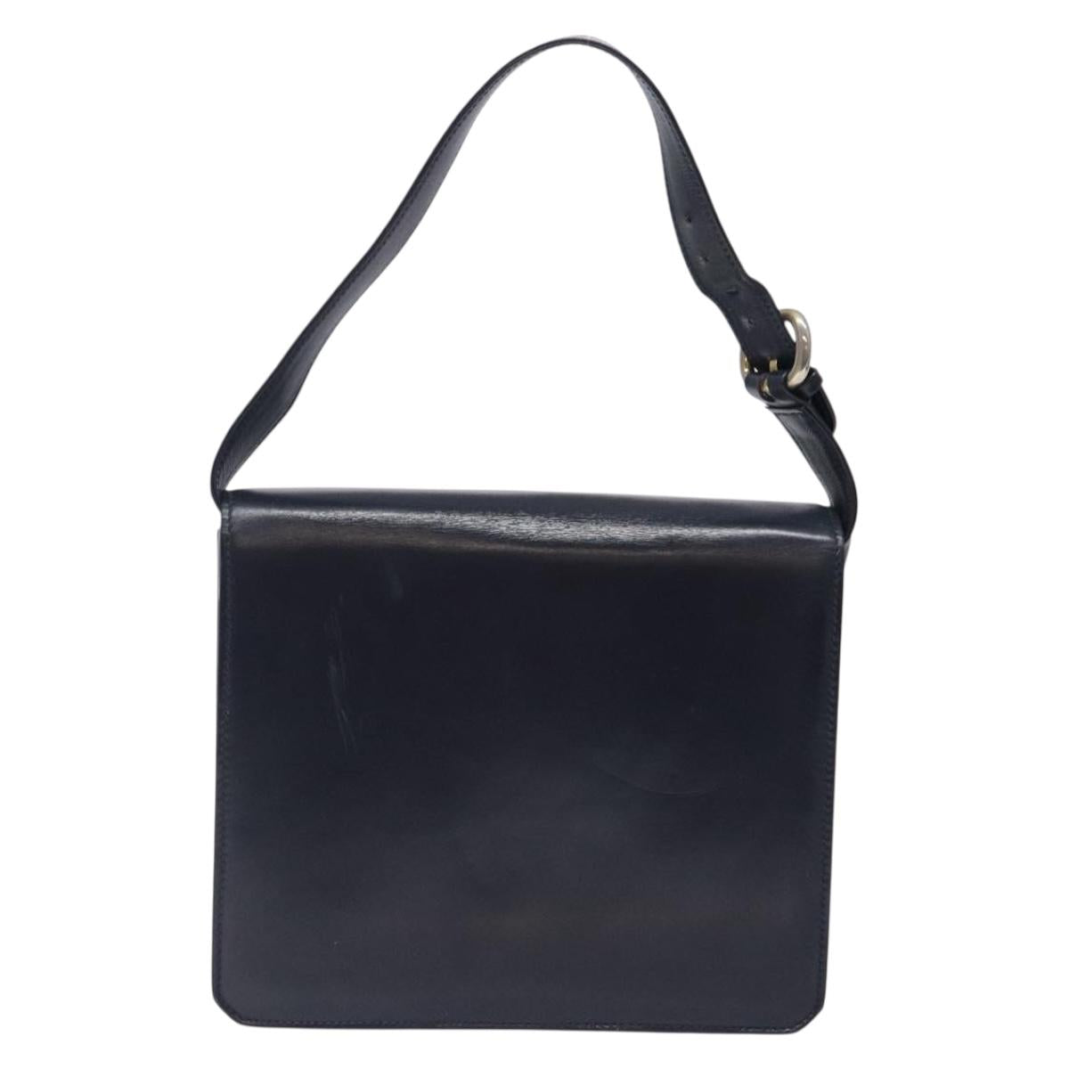 GUCCI Shoulder Bag Leather Navy Gold Auth fm4794