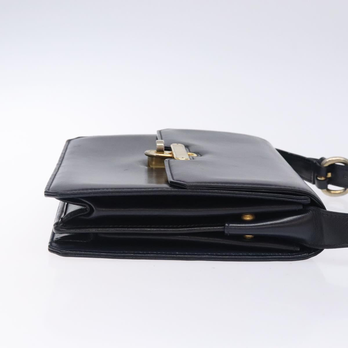 GUCCI Shoulder Bag Leather Navy Gold Auth fm4794