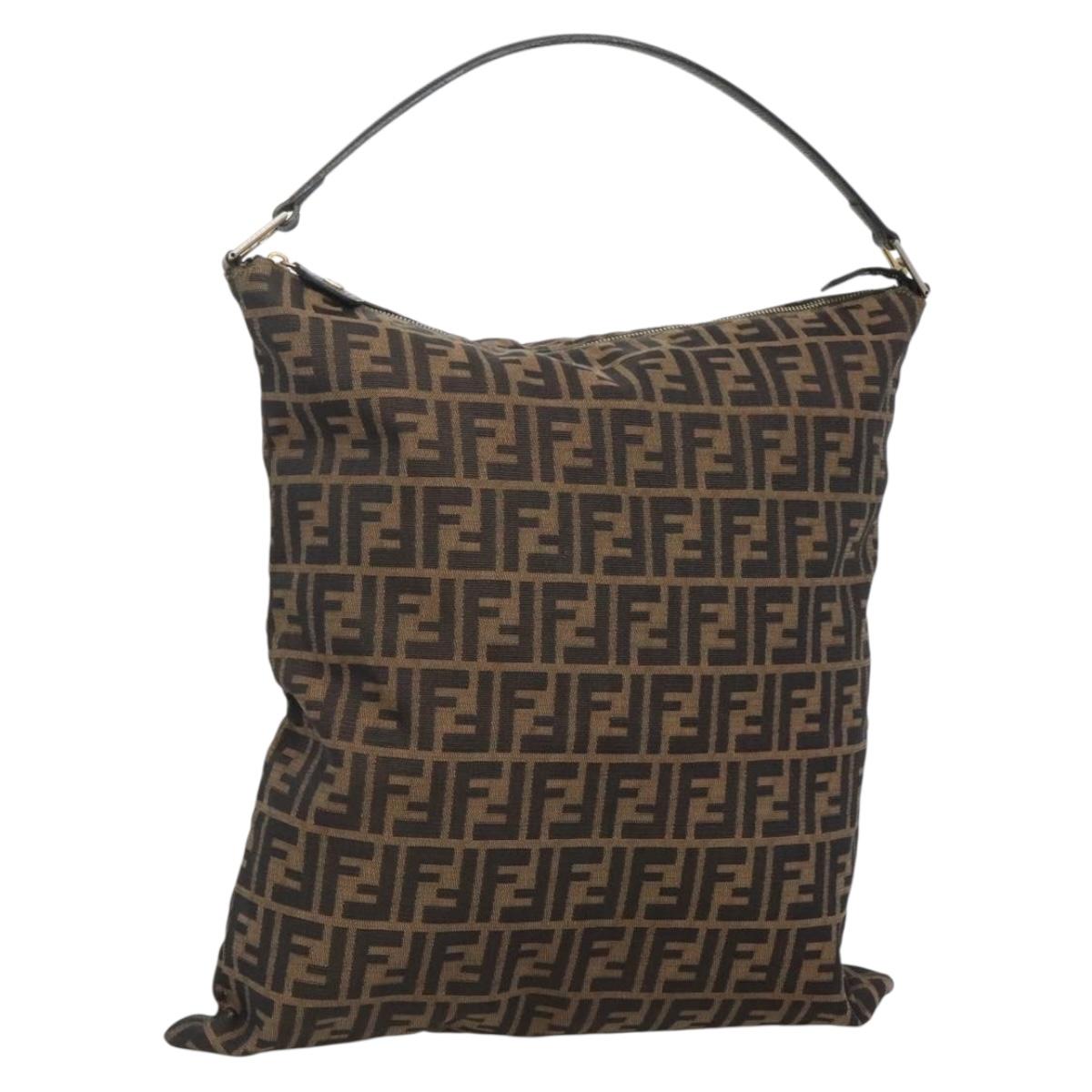 FENDI Zucca Canvas Shoulder Bag Brown Black gold Auth fm4796