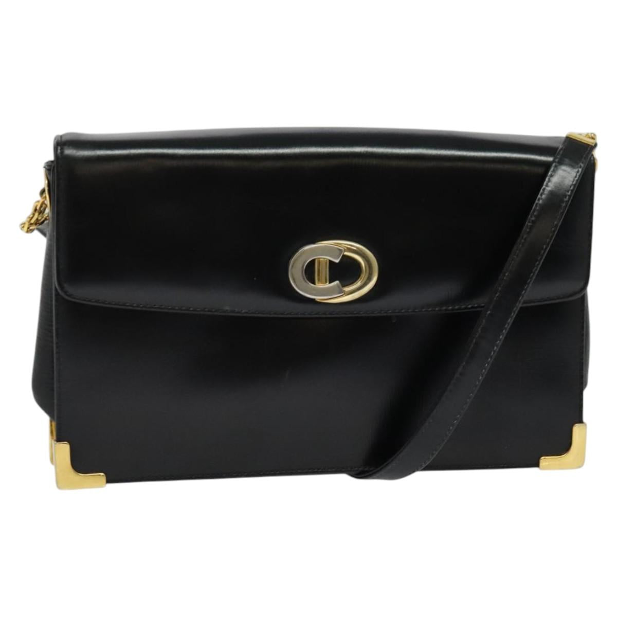 Christian Dior Shoulder Bag Leather Black Gold Auth fm4800