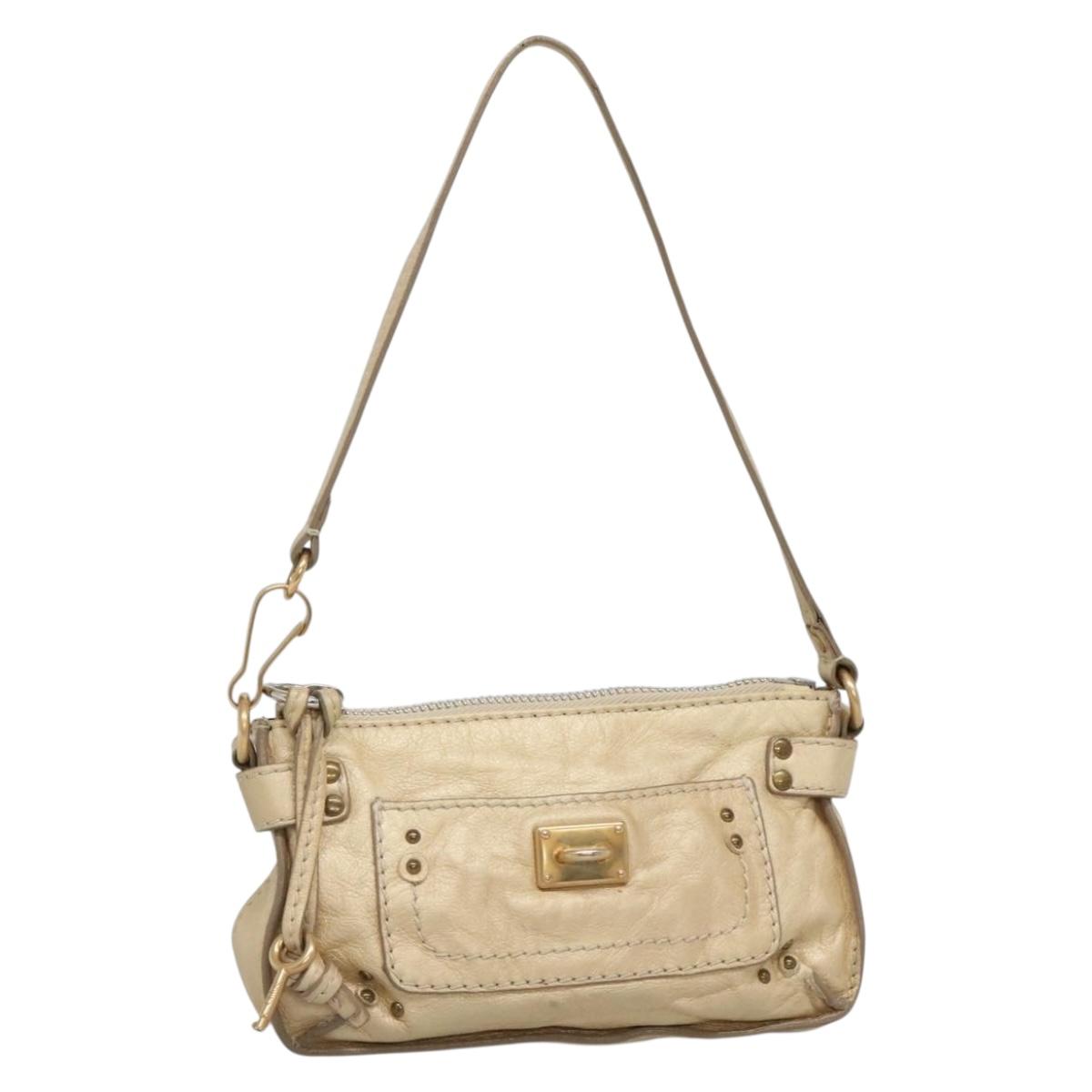 Chloe Paddington Accessory Pouch Leather Gold Silver Auth fm4811