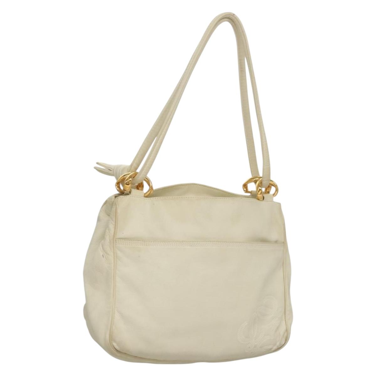 LOEWE Nappa Anagram Shoulder Bag Leather Gold White Auth fm4813