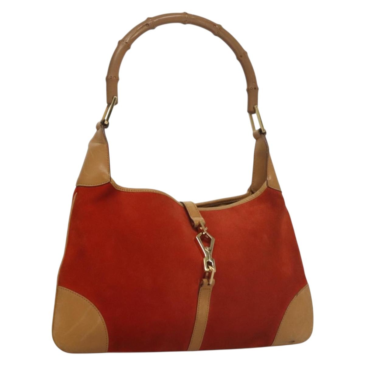 GUCCI Jackie Bamboo Shoulder Bag Suede Orange Beige gold 001 4060 Auth fm4814