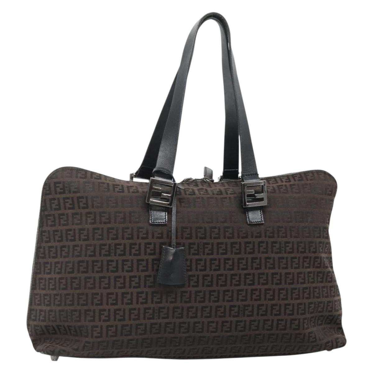 FENDI Zucchino Canvas Tote Bag Brown Auth fm4816