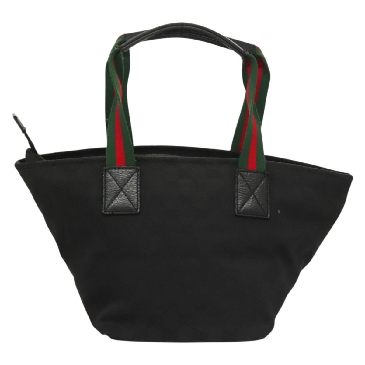 GUCCI GG Canvas Web Sherry Line Tote Bag Black Silver 131228 Auth fm4817