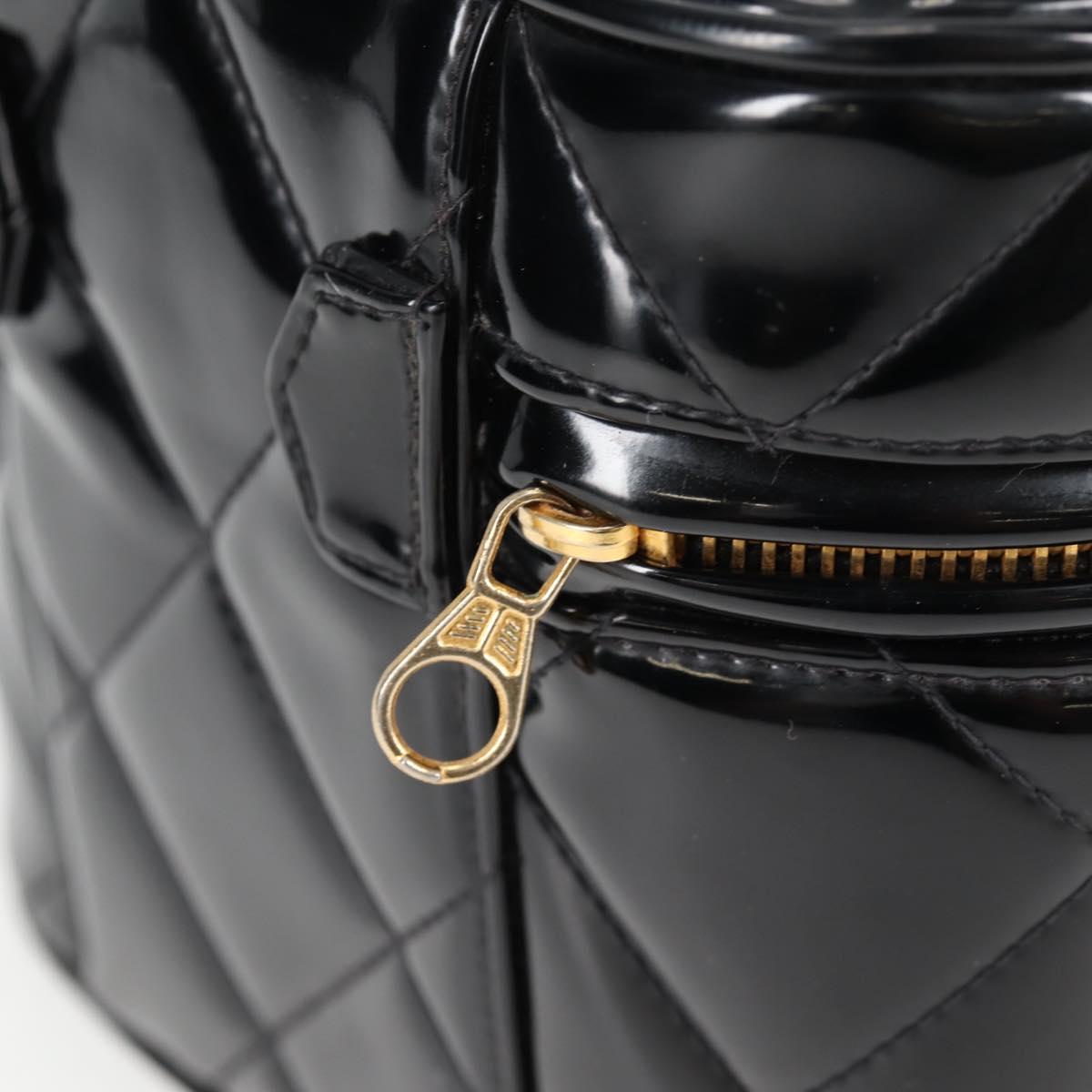 CHANEL Matelasse Vanity Hand Bag Patent leather Black Gold CC Auth fm4820V
