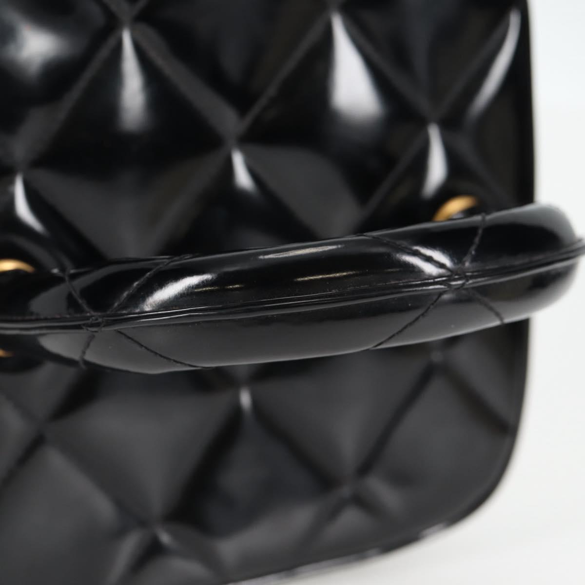 CHANEL Matelasse Vanity Hand Bag Patent leather Black Gold CC Auth fm4820V