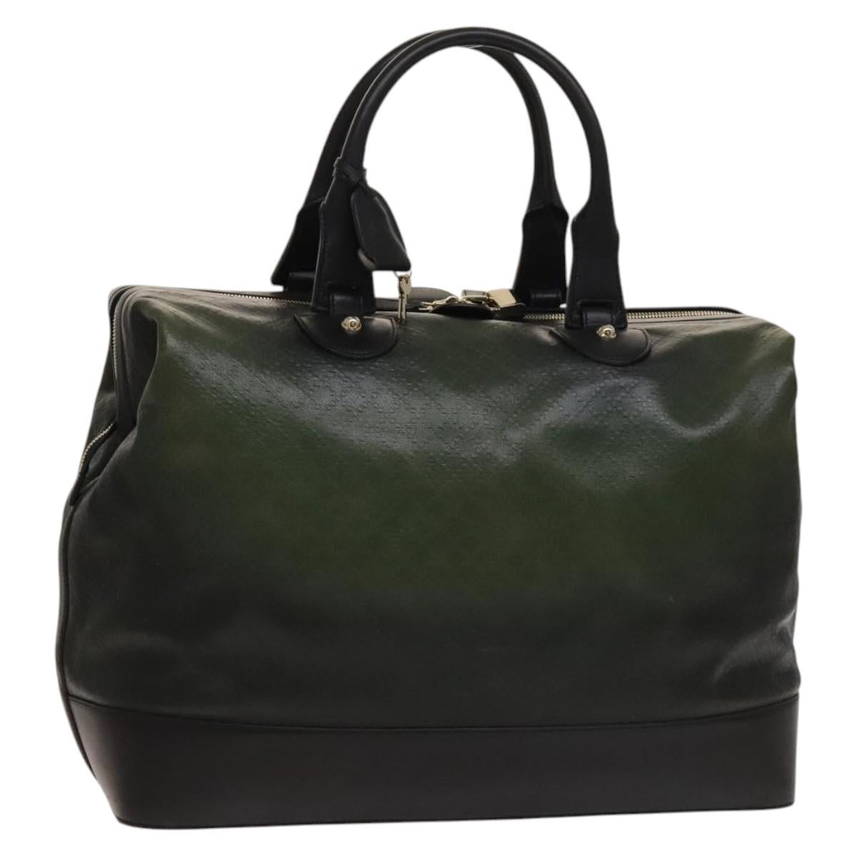GUCCI Diamante Boston Bag PVC Khaki Black gold Auth fm4834
