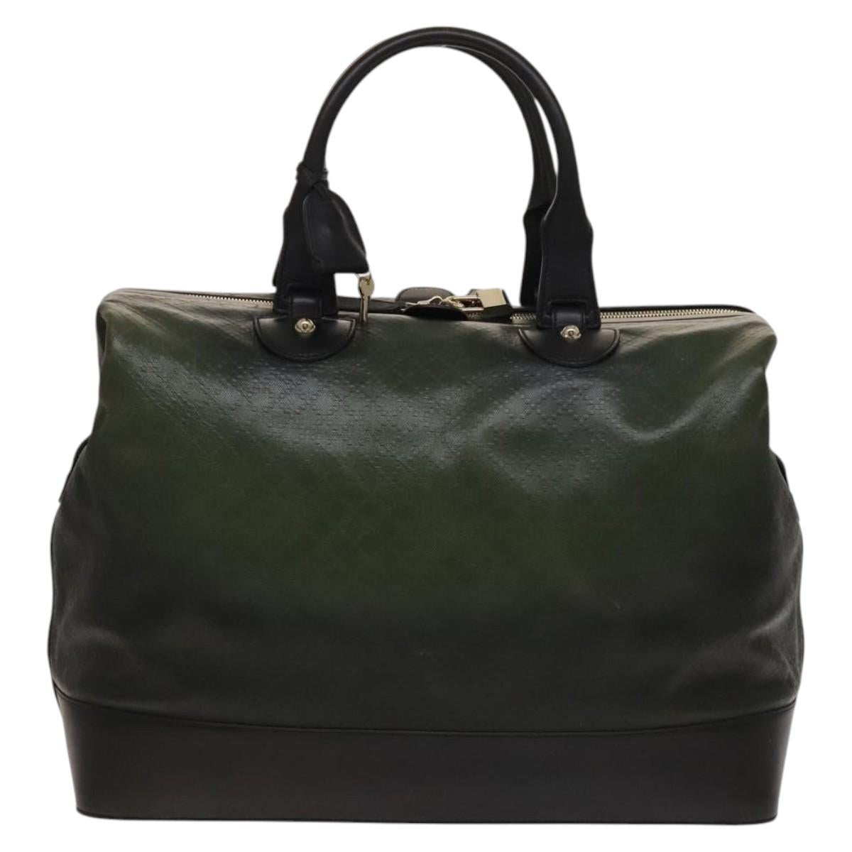 GUCCI Diamante Boston Bag PVC Khaki Black gold Auth fm4834
