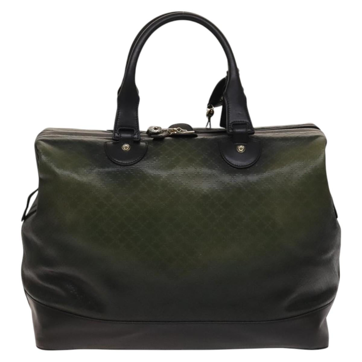 GUCCI Diamante Boston Bag PVC Khaki Black gold Auth fm4834