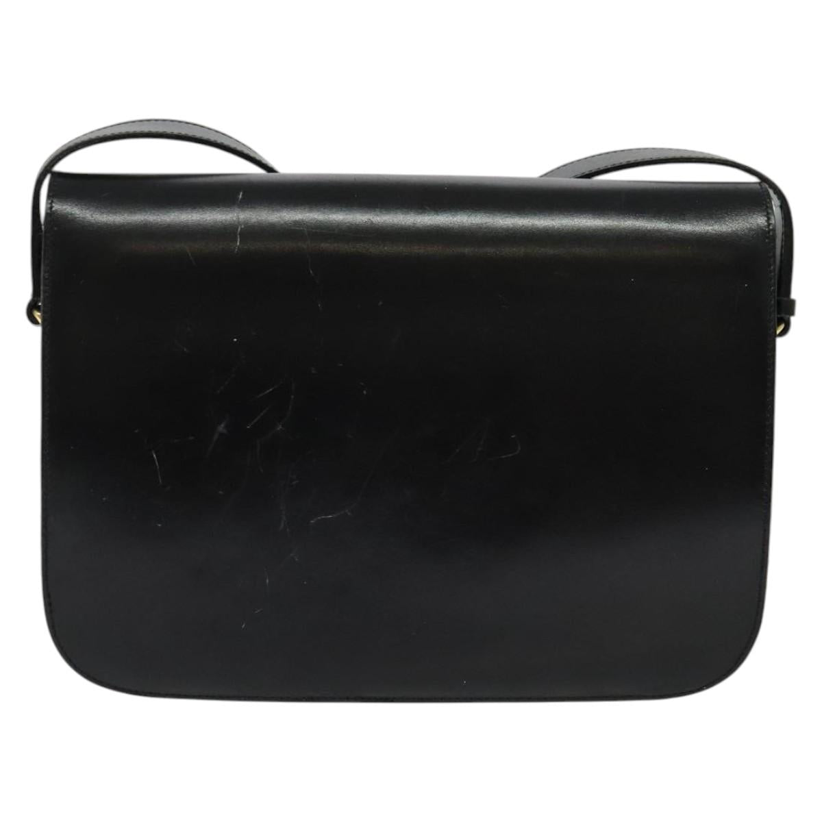 CELINE Shoulder Bag Leather Black Gold Auth fm4838