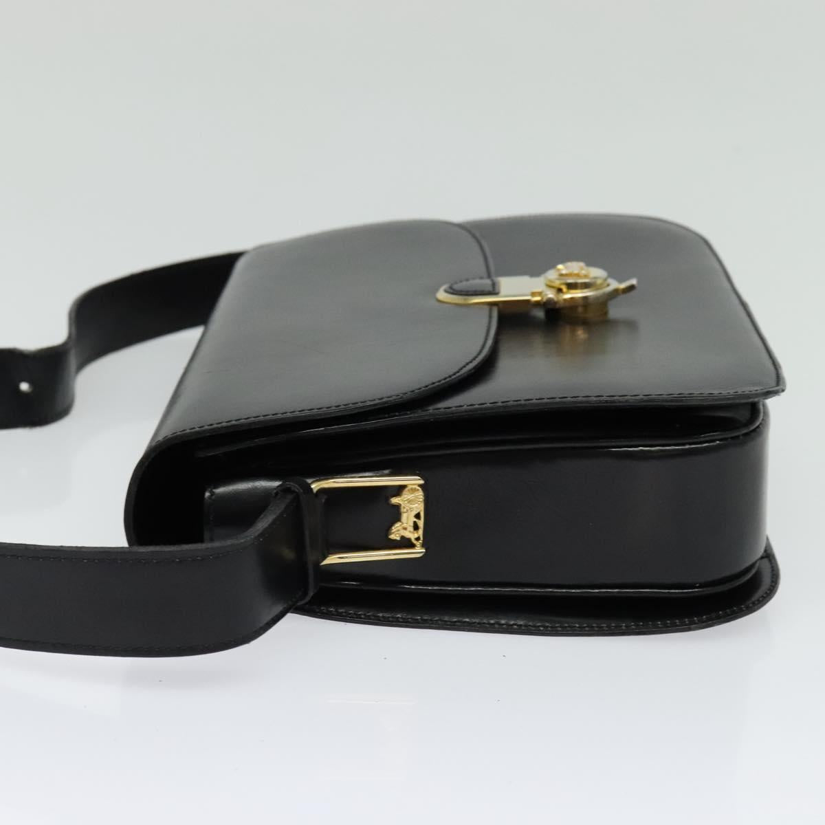 CELINE Shoulder Bag Leather Black Gold Auth fm4838