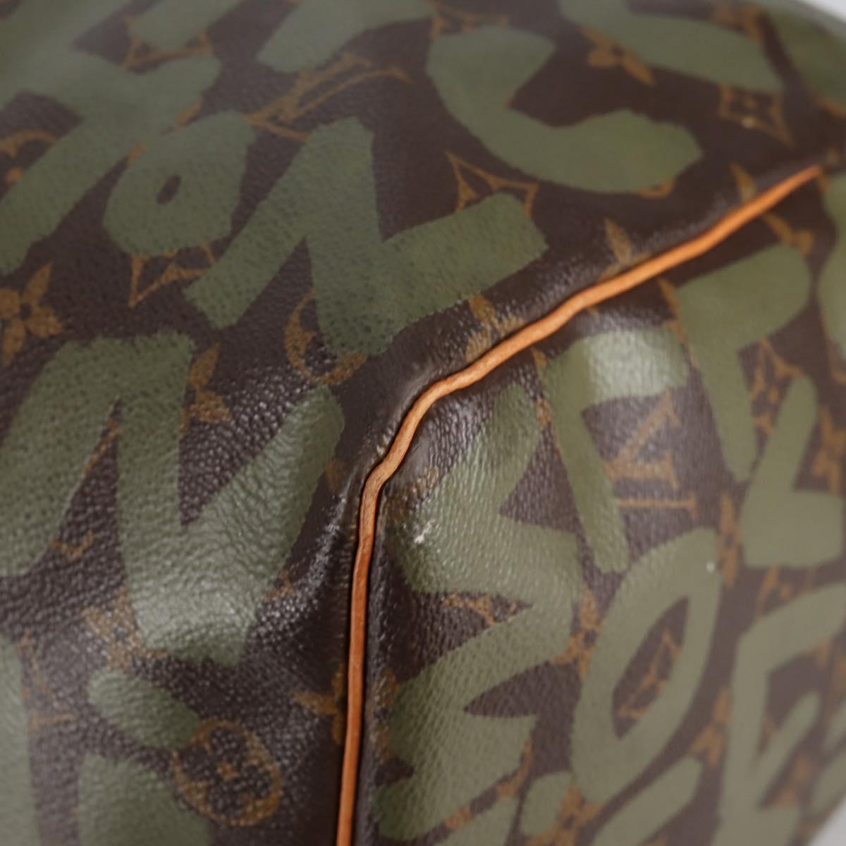 LOUIS VUITTON Monogram Graffiti Keepall 50 Boston Bag Khaki M92196 Auth fm4841V