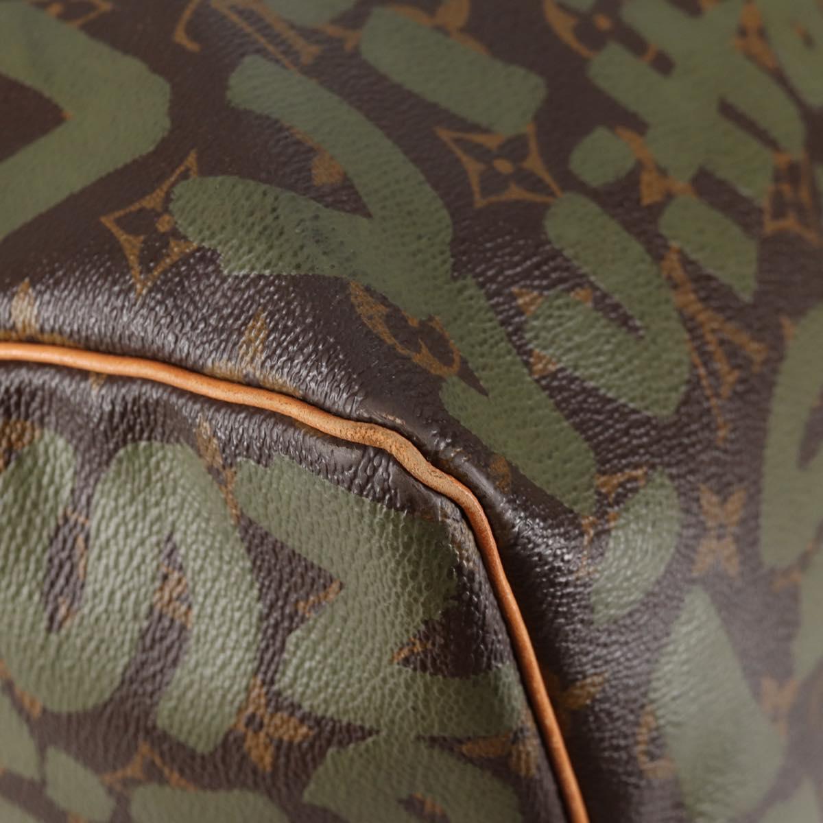 LOUIS VUITTON Monogram Graffiti Keepall 50 Boston Bag Khaki M92196 Auth fm4841V