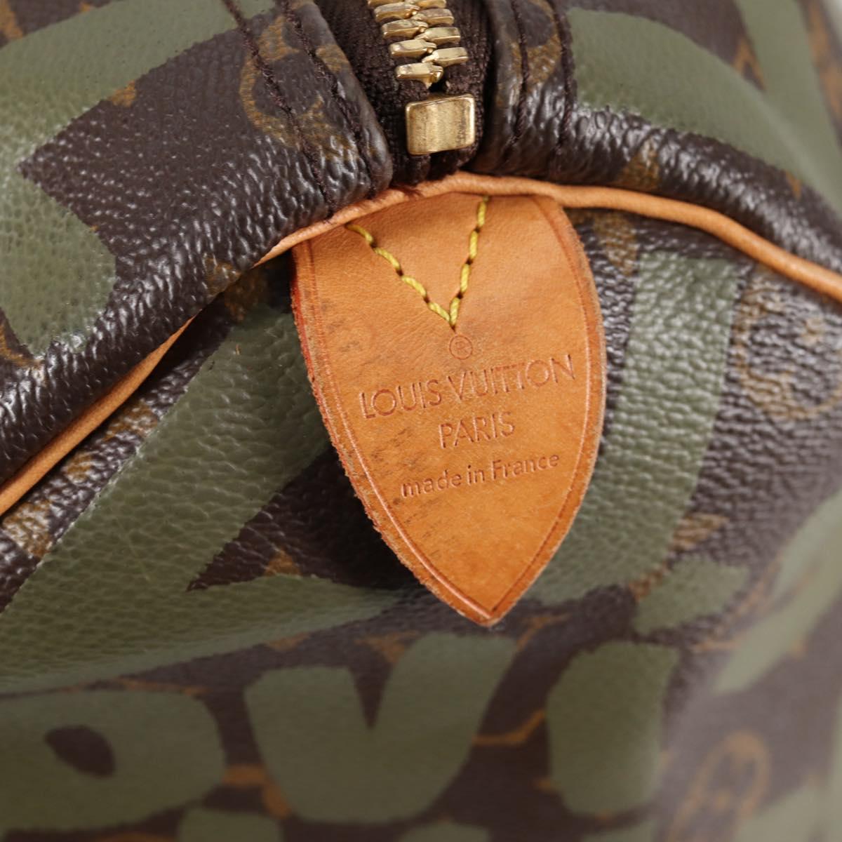 LOUIS VUITTON Monogram Graffiti Keepall 50 Boston Bag Khaki M92196 Auth fm4841V