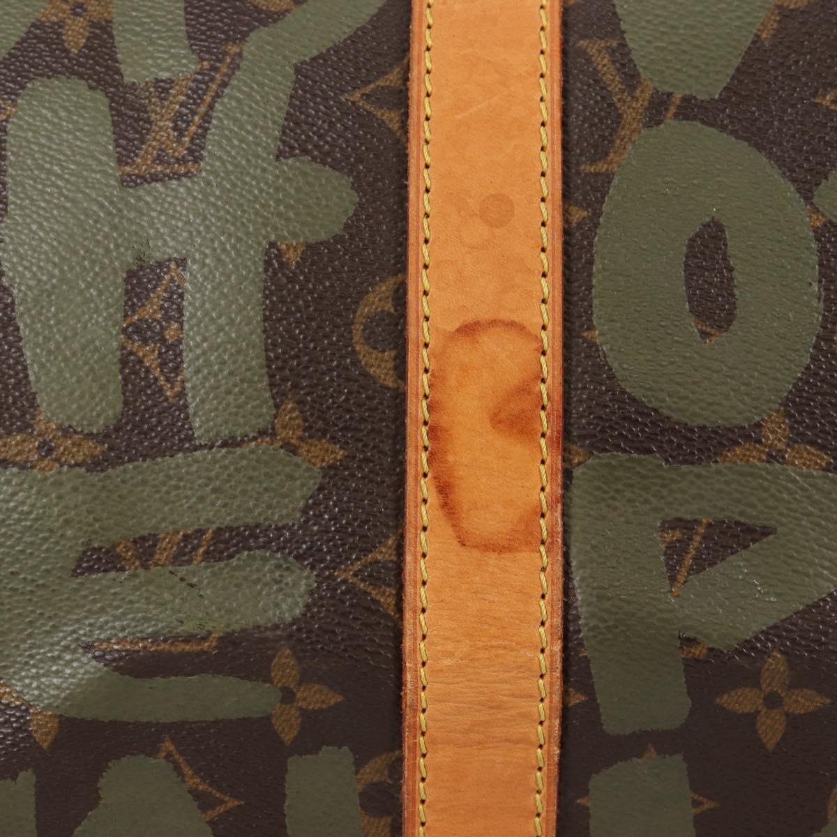 LOUIS VUITTON Monogram Graffiti Keepall 50 Boston Bag Khaki M92196 Auth fm4841V