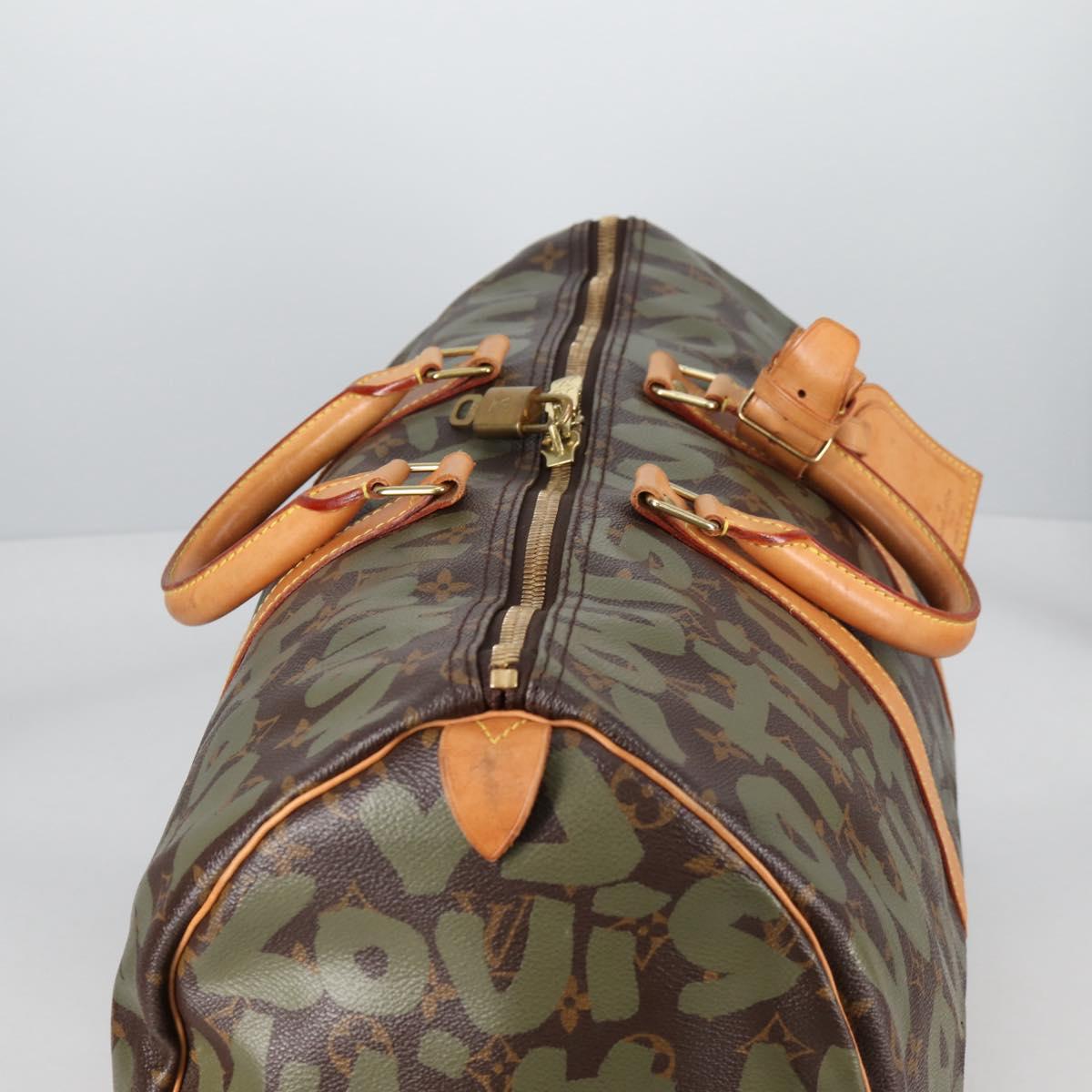 LOUIS VUITTON Monogram Graffiti Keepall 50 Boston Bag Khaki M92196 Auth fm4841V